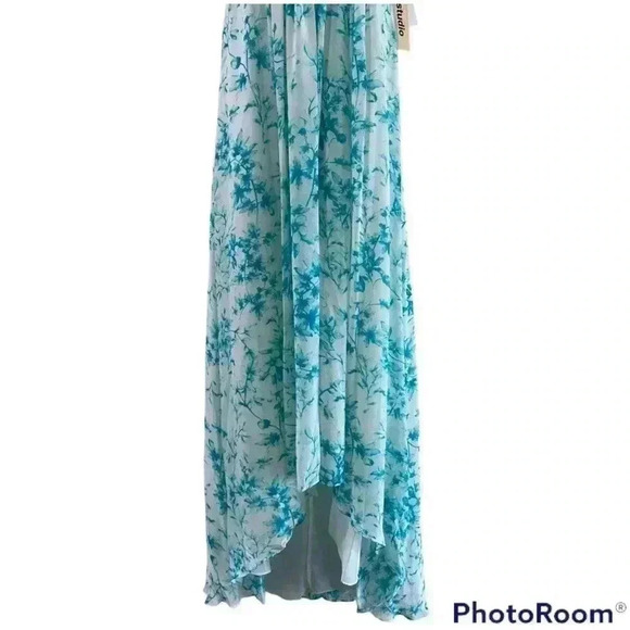 NWT Jill Stuart High Low Halter Maxi Dress Turquoise White Size 4 - Picture 4 of 16